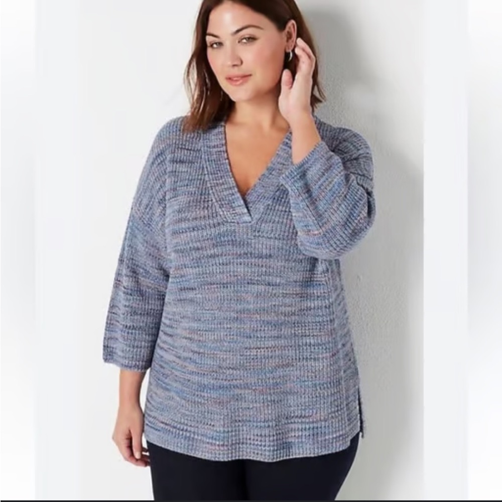 J JILL Womens Sweater Pullover V-Neck Blue Jasper Drop Shoulder Cotton Boho M